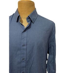 Robert Graham Men's Long Sleeve Dress Shirt Blue Black Houndstooth Size 2XL